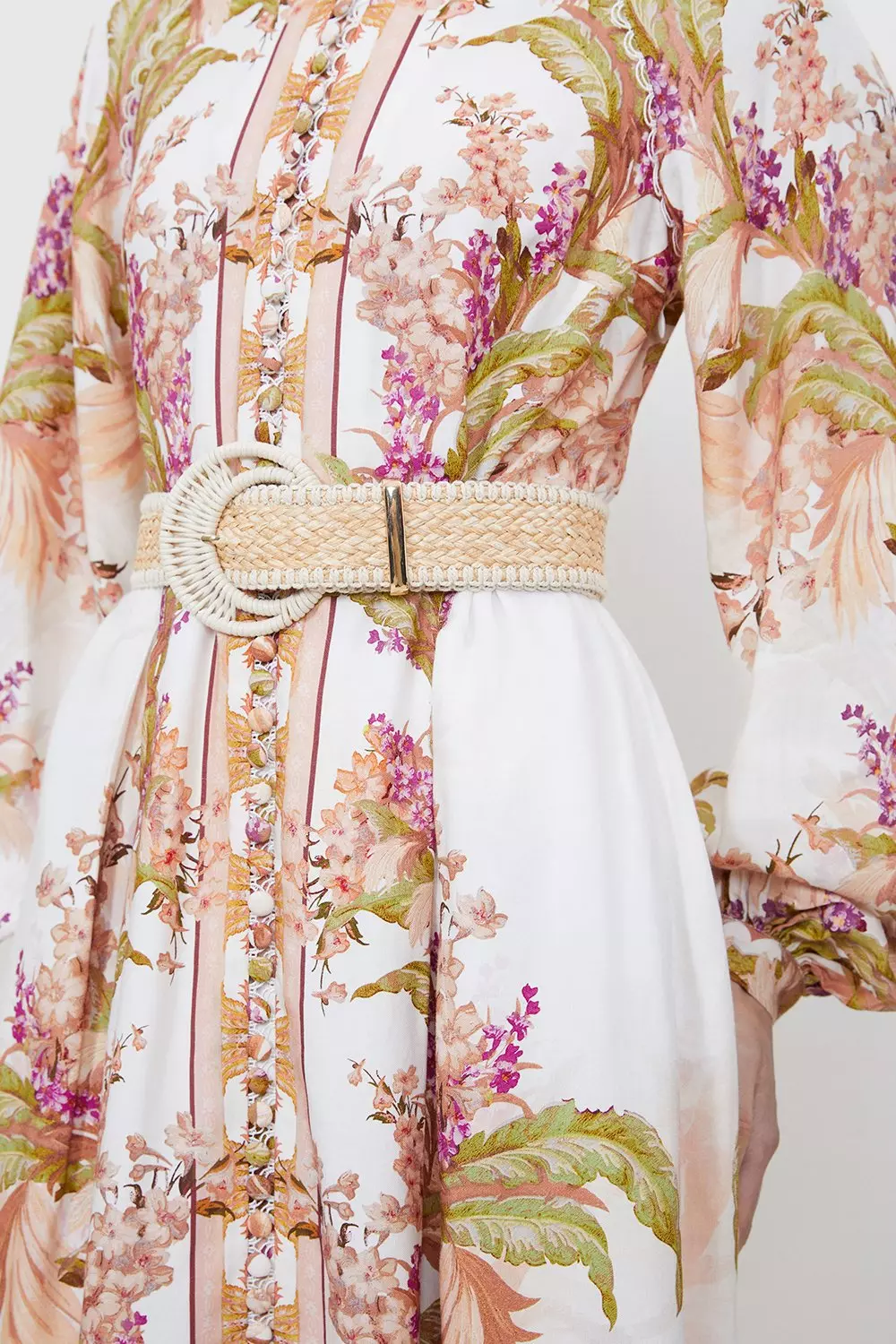 Mirrored Floral Viscose Linen Button Down Midi Dress | Karen
