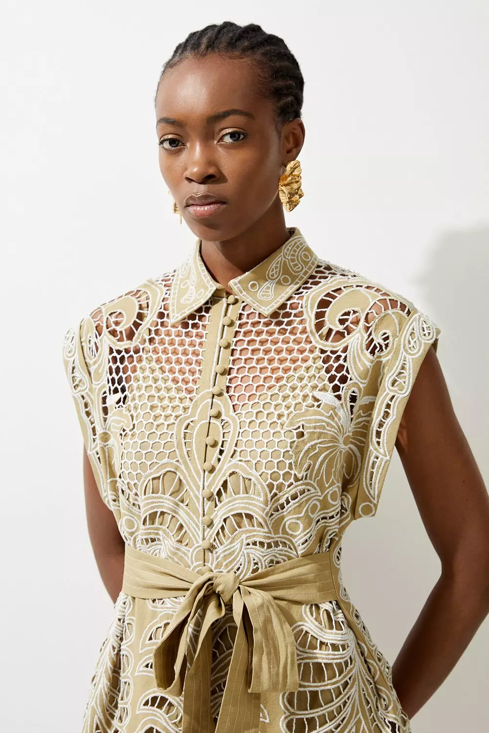 Tall Linen Cutwork Embroidery Woven Mini Dress | Karen Millen