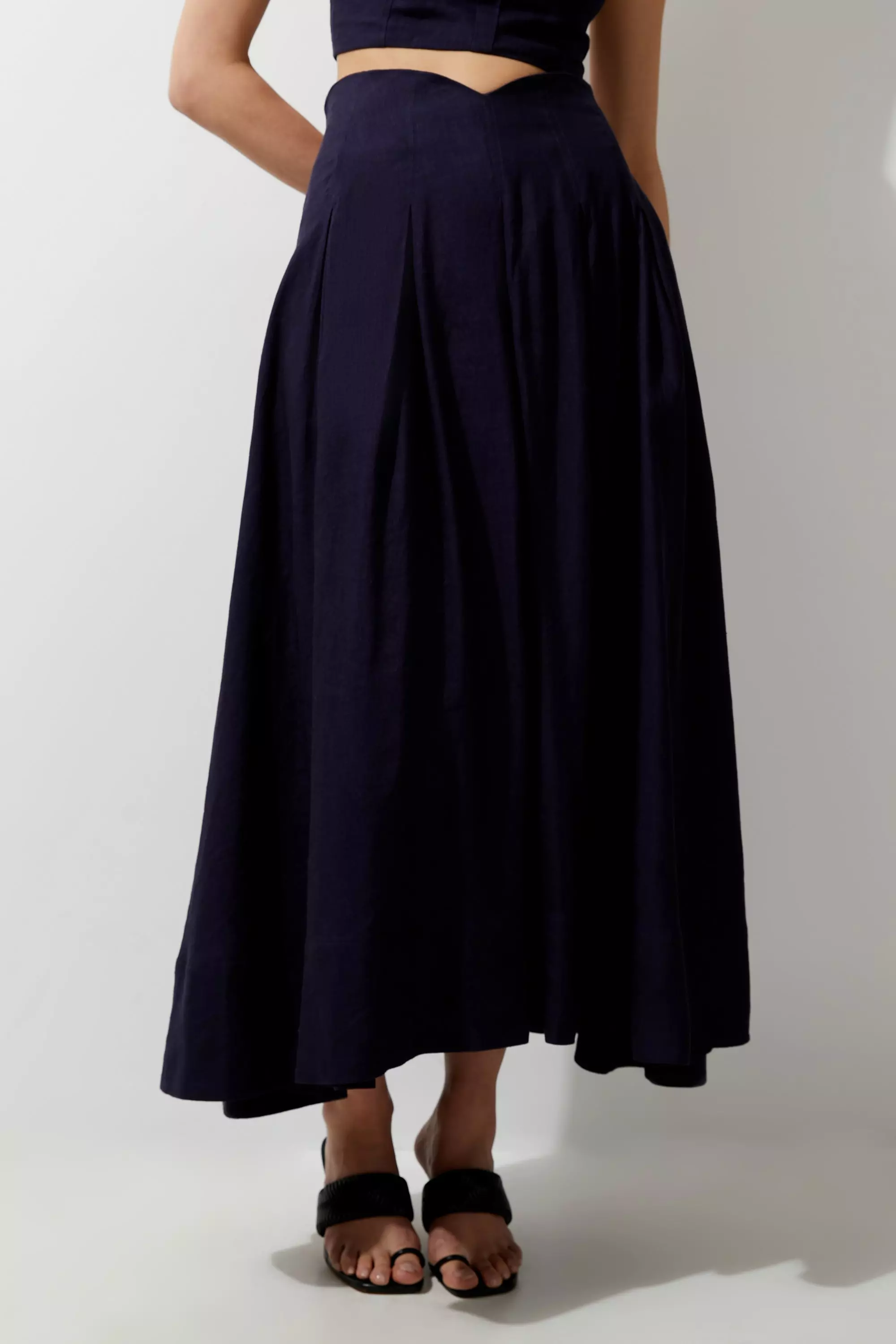 Viscose Linen High Waisted Woven Midaxi Skirt | Karen Millen