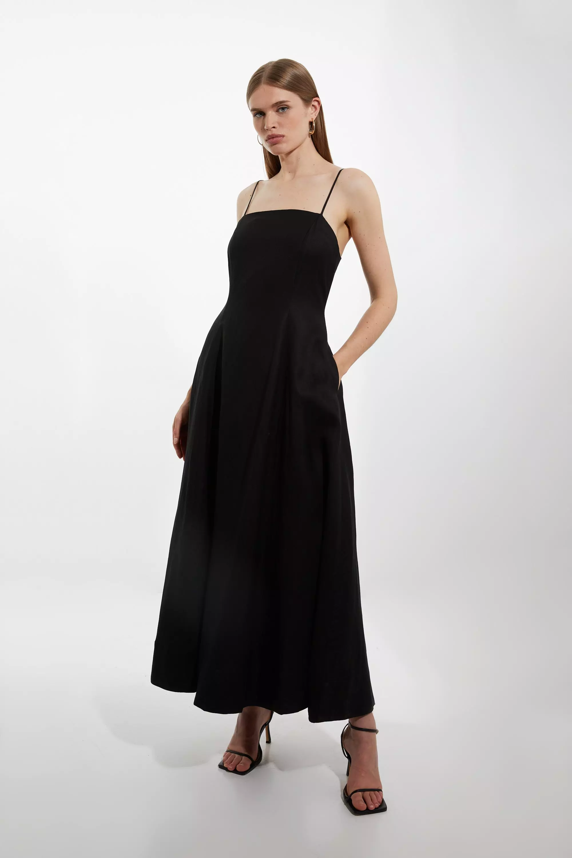 Viscose Linen Woven Strappy Maxi Dress Karen Millen