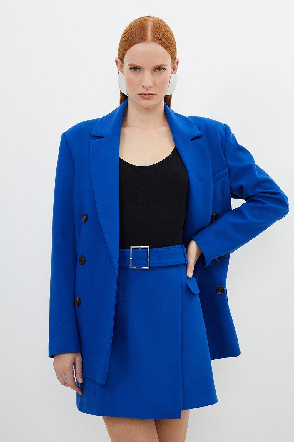 Cobalt Clean Tailored Belted Wrap Mini Skirt