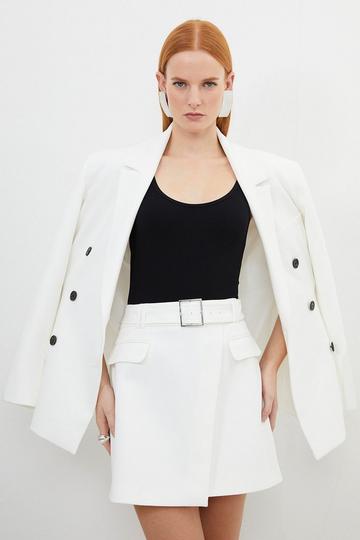 Clean Tailored Belted Wrap Mini Skirt ivory