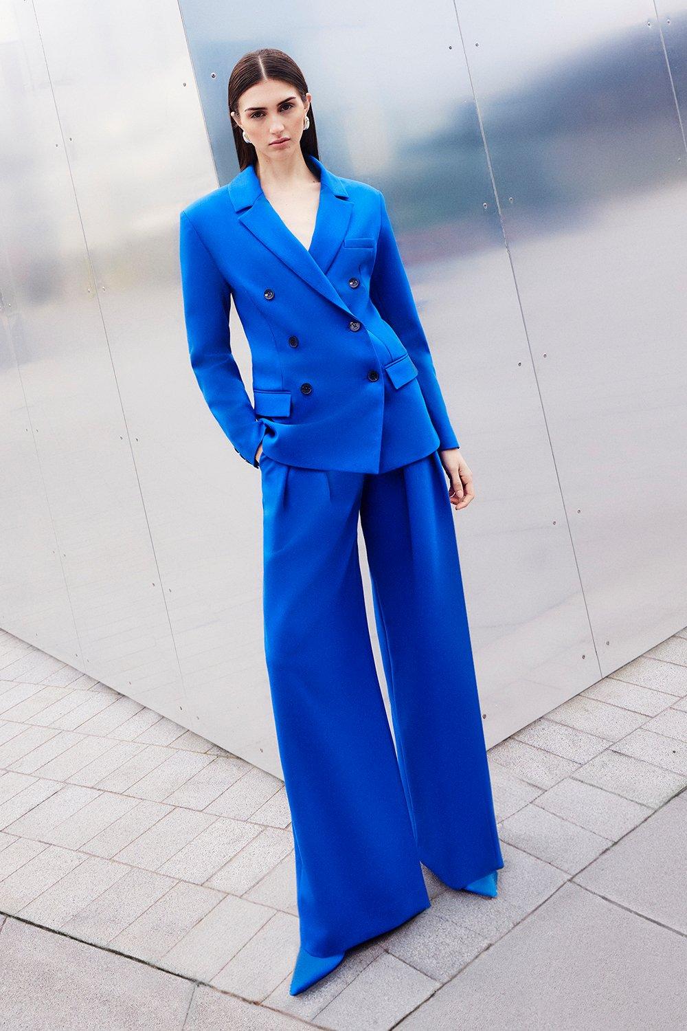 Cobalt Clean Tailored Pleated Wide Leg Pants