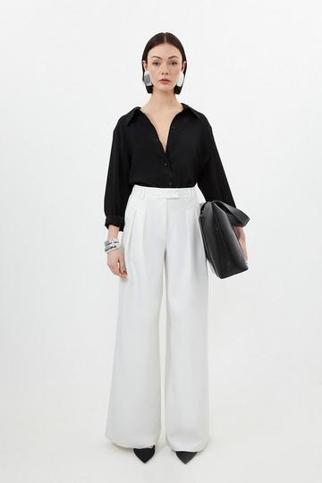 Clean Tailored Pleated Wide Leg Pants ivory