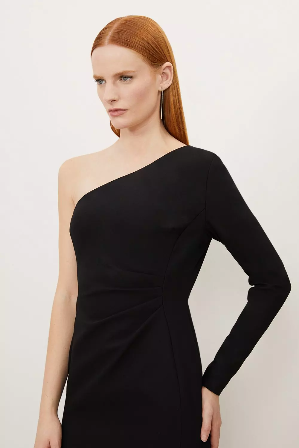 Clean Tailored One Shoulder Ruched Waist Midi Dress Karen Millen