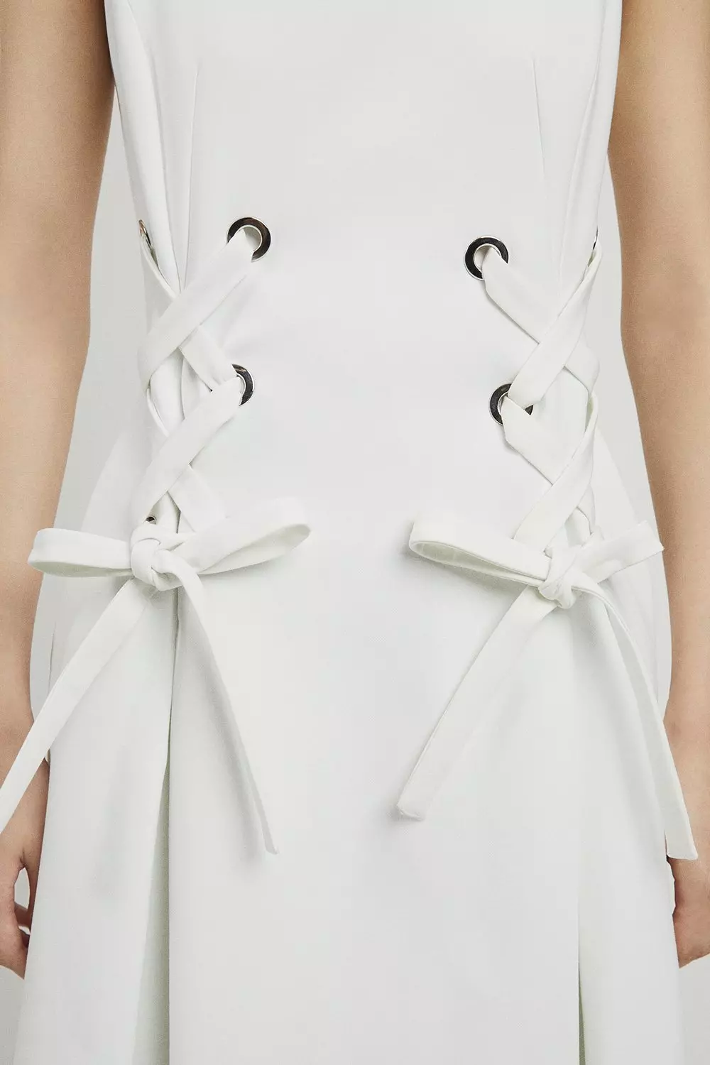 Compact Stretch Eyelet Detailed Ribbon Midi Dress | Karen Millen