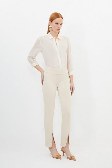 Petite Tailored Split Hem Leggings beige