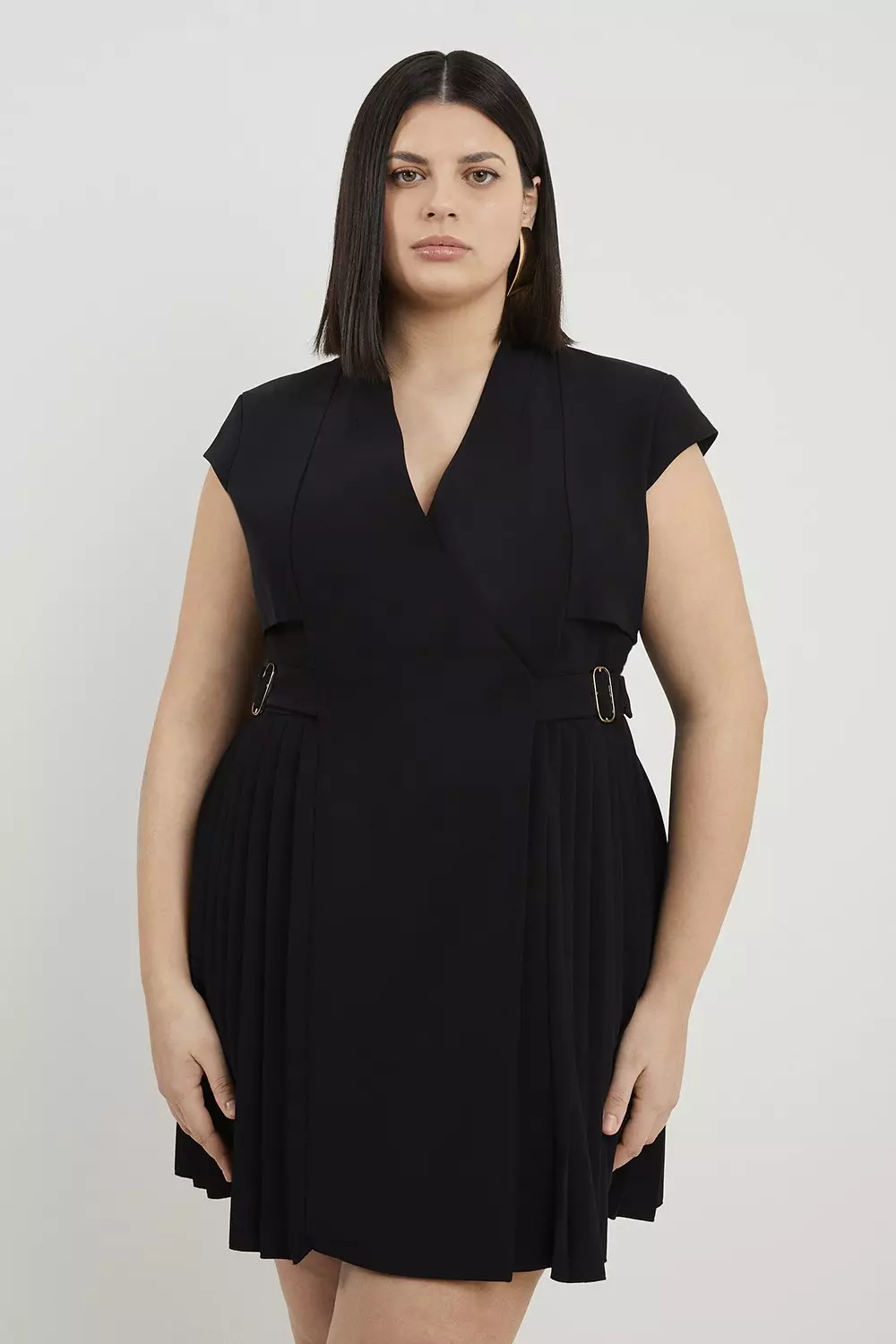 Plus Size Tailored Crepe Pleated Collarless Mini Dress Karen Millen