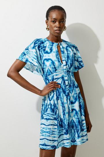 Blue Abstract Geo Print Jersey Mini Dress