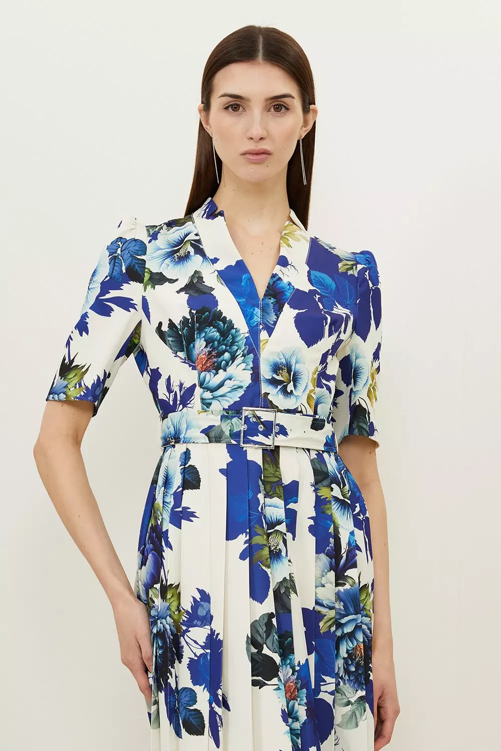 Tailored Crepe Floral Forever Pleated Midi Dress | Karen Millen