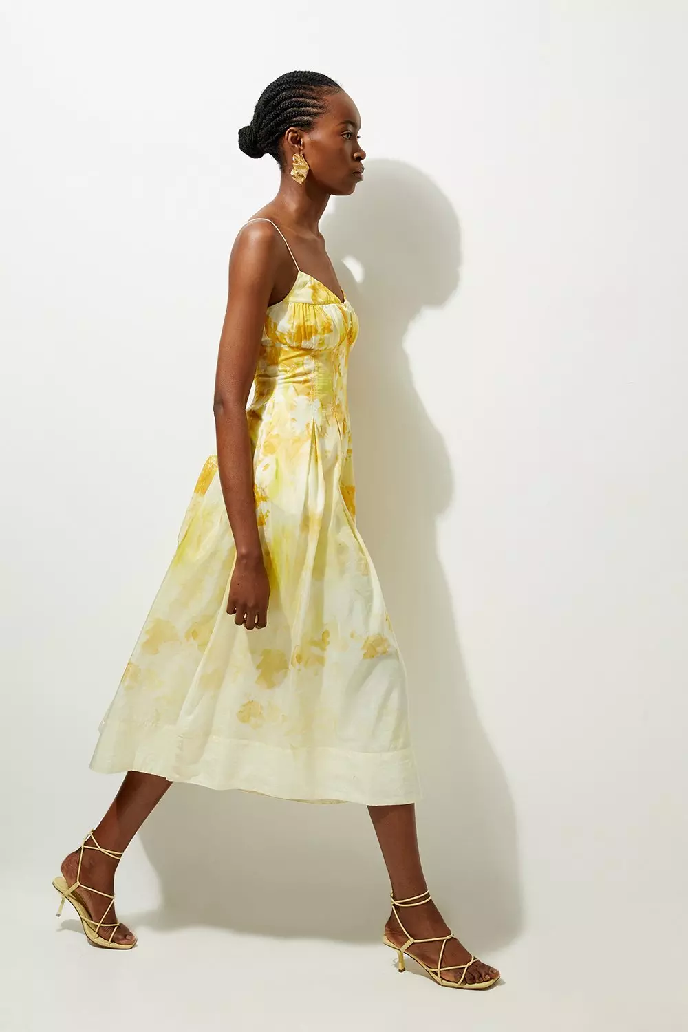 Petite Silk Cotton Trailing Floral Strappy Midi Dress