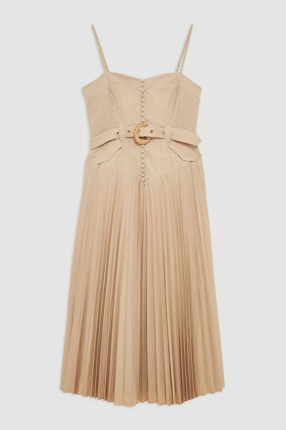 Petite Button Detail Strappy Woven Midi Dress | Karen Millen
