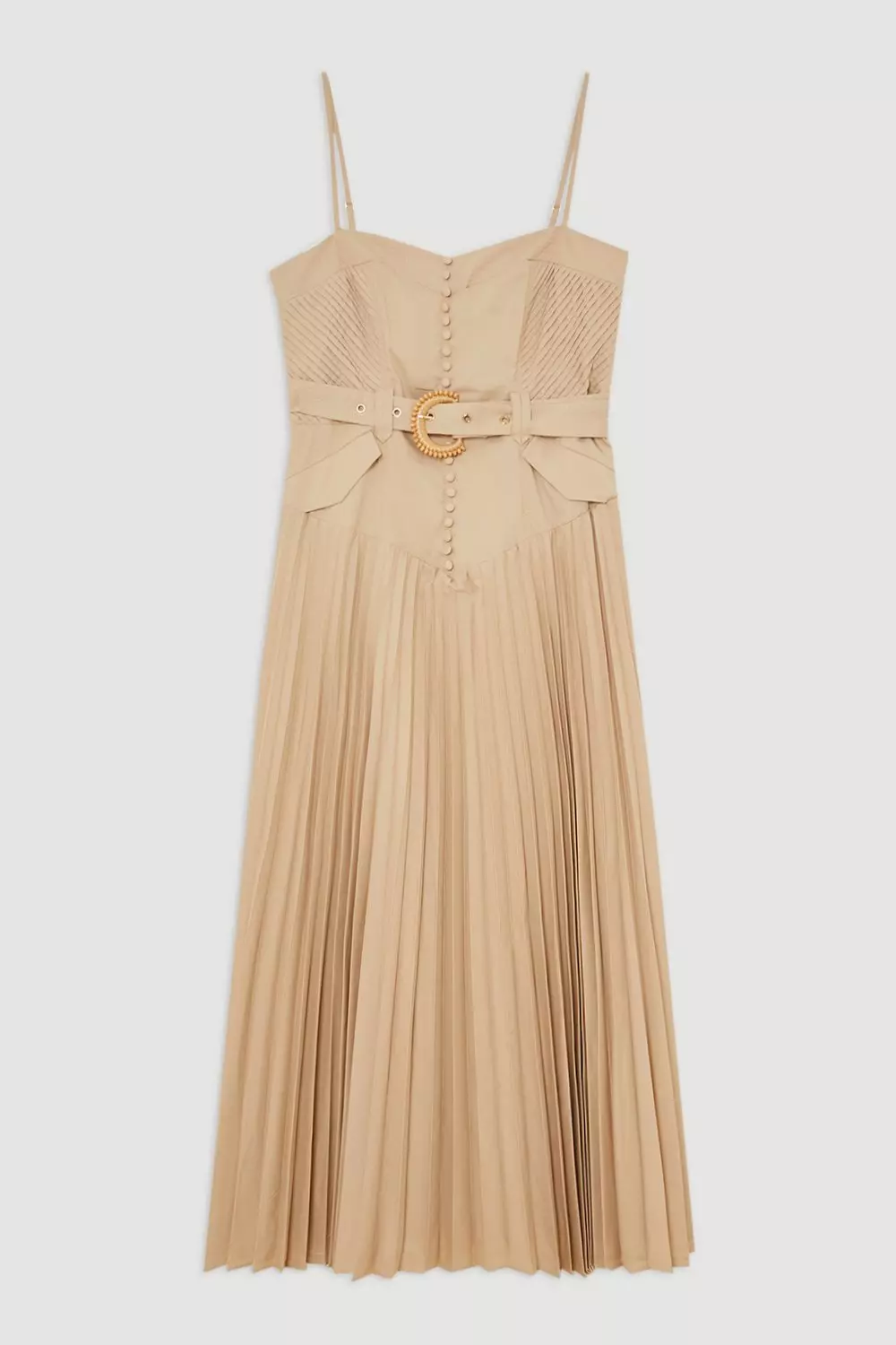 Petite Button Detail Strappy Woven Midi Dress | Karen Millen