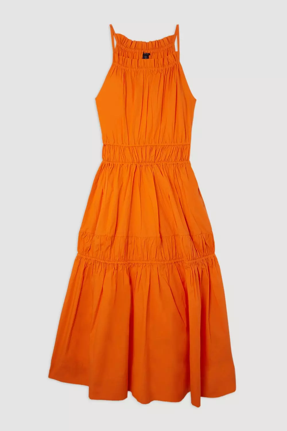 Orange Cotton Woven Shirred Tiered Midi Dress alternative image