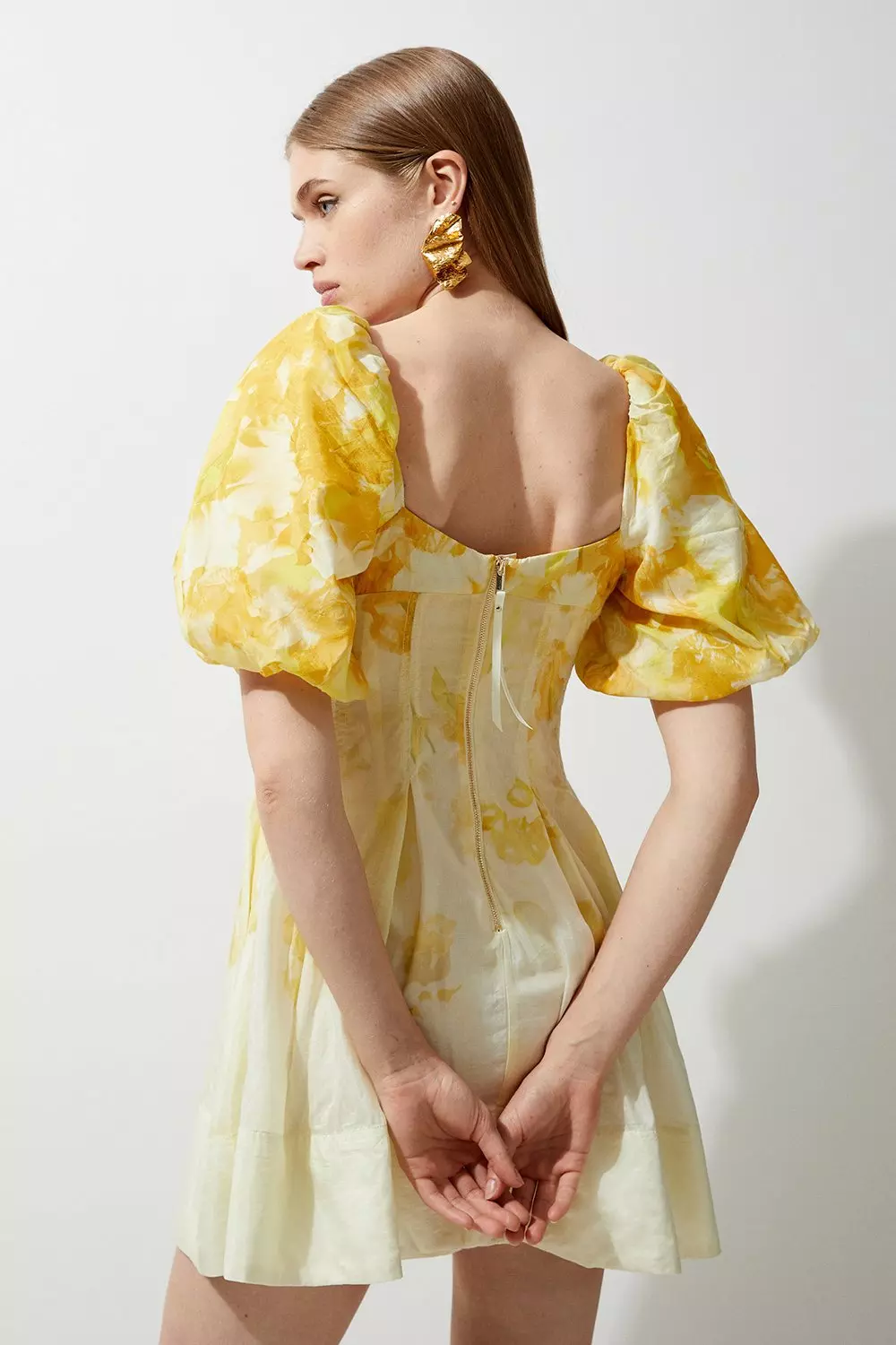 KAREN MILLEN 日本未入荷 花柄 バルーンスリーブ 長袖ミニドレス Tall Silk Cotton Trailing Floral Mini Dress | Karen Millen