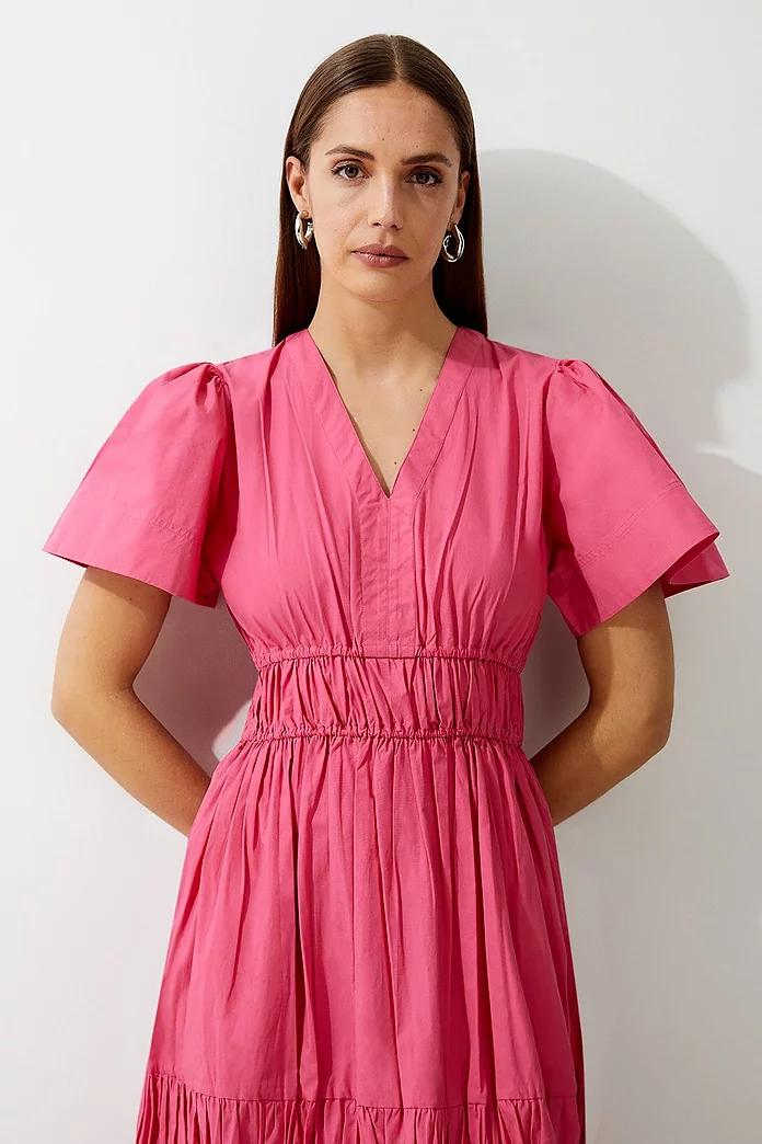 Cotton Woven Shirred Tiered Short Sleeve Maxi Dress | Karen Cotton Woven Shirred Tiered Short Sleeve Maxi Dress | Karen