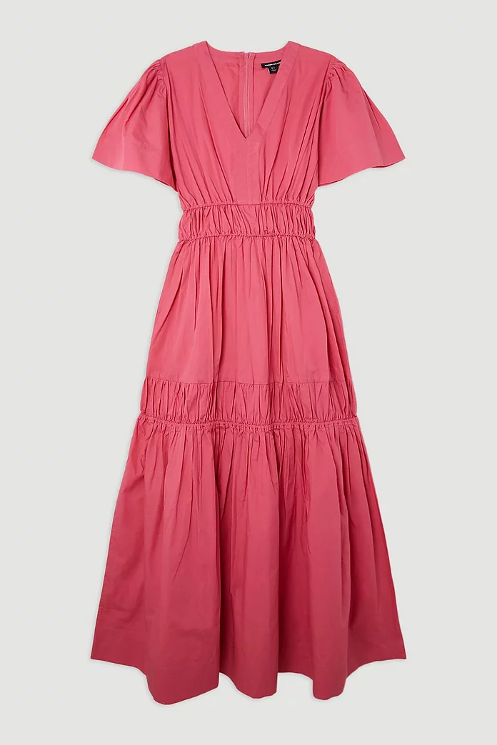 Cotton Woven Shirred Tiered Short Sleeve Maxi Dress | Karen Cotton Woven Shirred Tiered Short Sleeve Maxi Dress | Karen