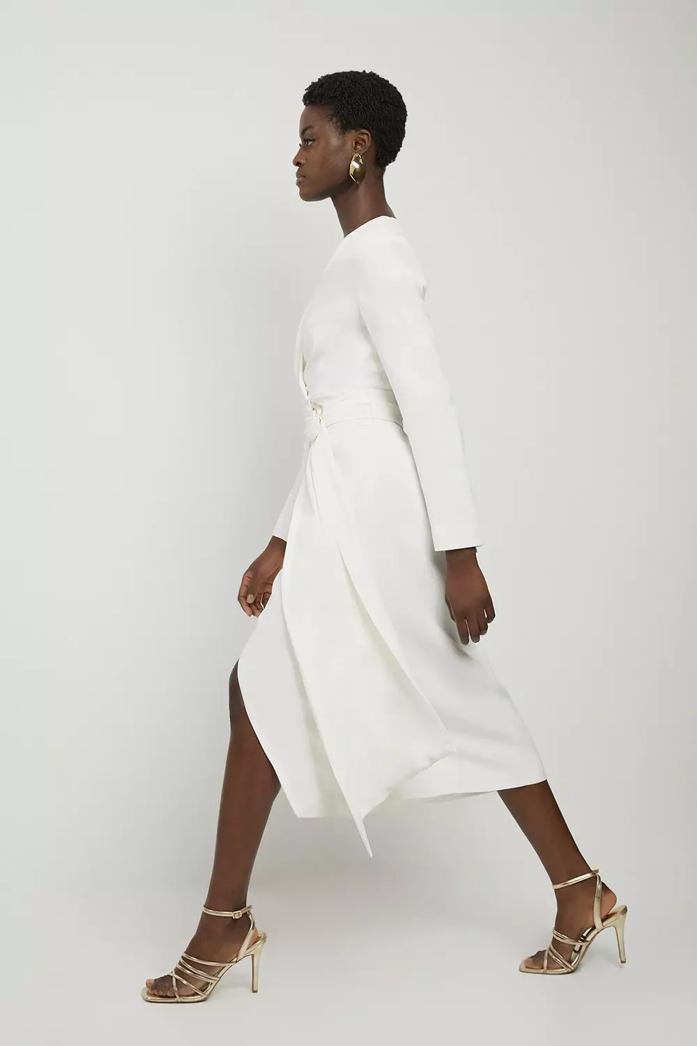 Ivory Compact Stretch Viscose Drape Waist Midi Dress alternative image