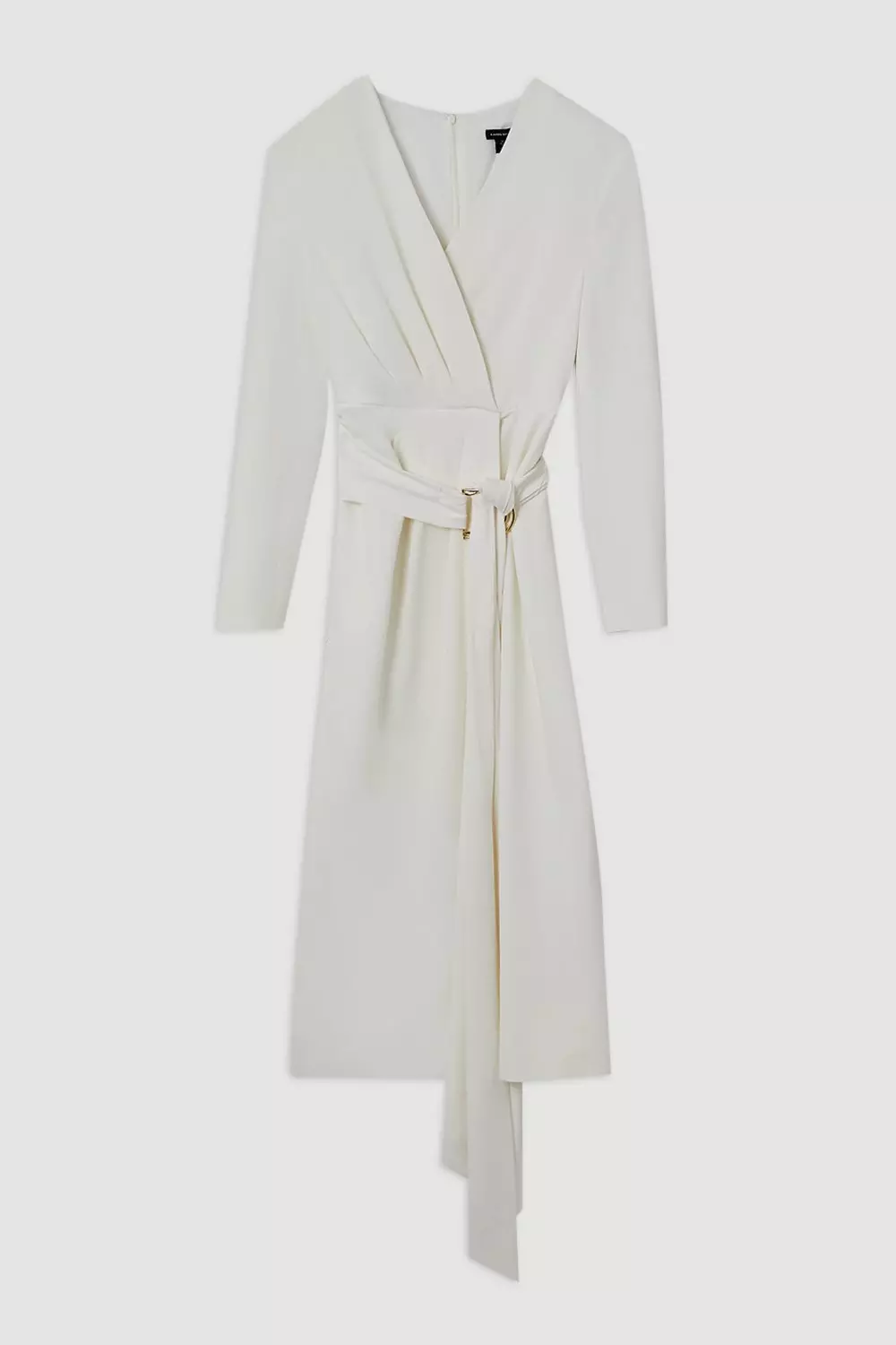 Ivory Compact Stretch Viscose Drape Waist Midi Dress alternative image