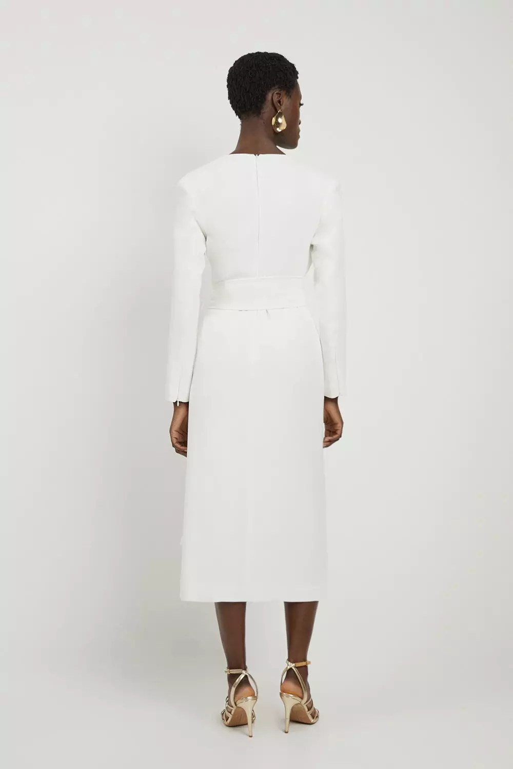 Ivory Compact Stretch Viscose Drape Waist Midi Dress alternative image