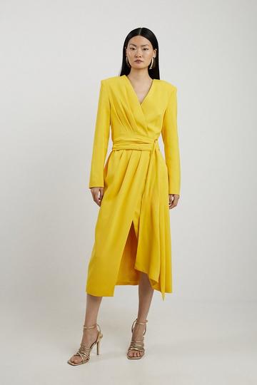Yellow Compact Stretch Viscose Drape Waist Maxi Dress