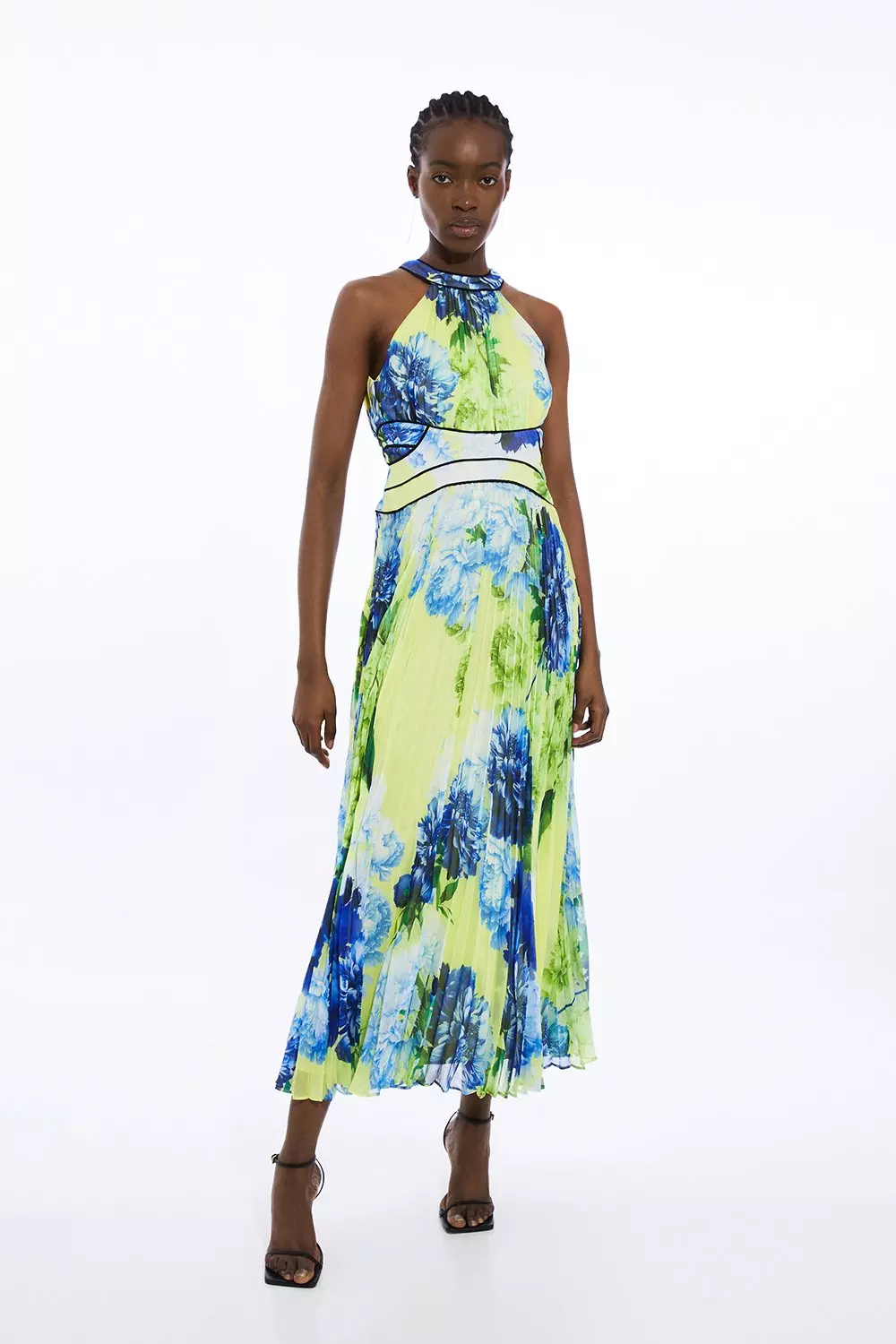 Floral Pleated Crinkle Halter Woven Maxi Dress Karen Millen