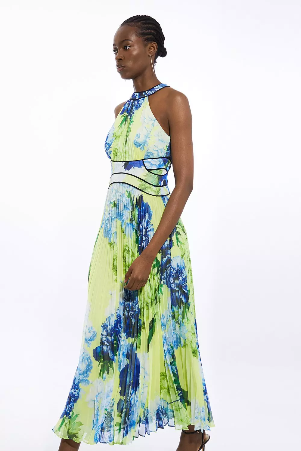 安心追跡【KAREN MILLEN】ボタニカルフローラルクレープマキシ Floral Pleated Crinkle Halter Woven Maxi Dress | Karen Millen