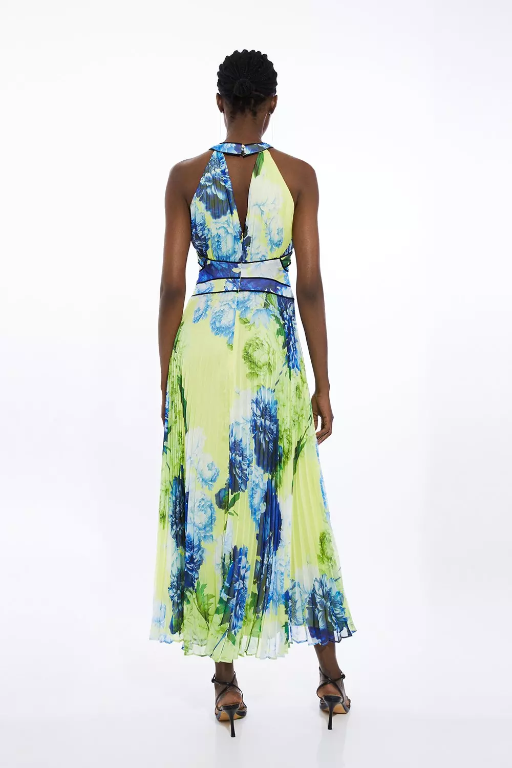 【KAREN MILLEN】フルーツプリント ホルターネック マキシドレス Floral Pleated Crinkle Halter Woven Maxi Dress | Karen Millen