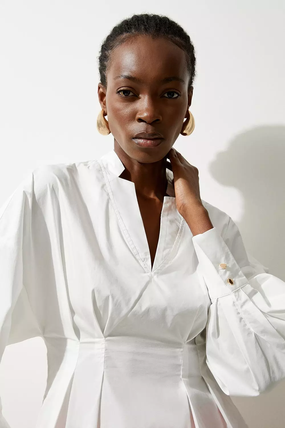 Poplin Balloon Sleeve Buttoned Pintuck Woven Shirt | Karen