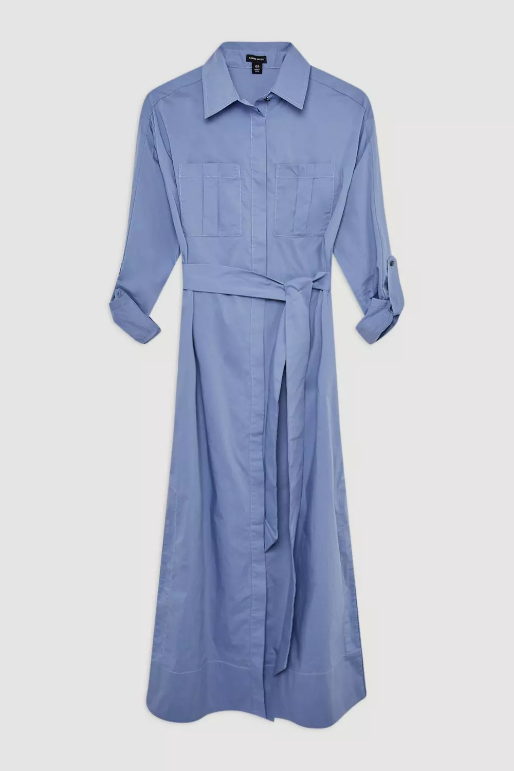 Blue Petite Poplin Dropped Sleeve Woven Belted Shirt Dress alternative image