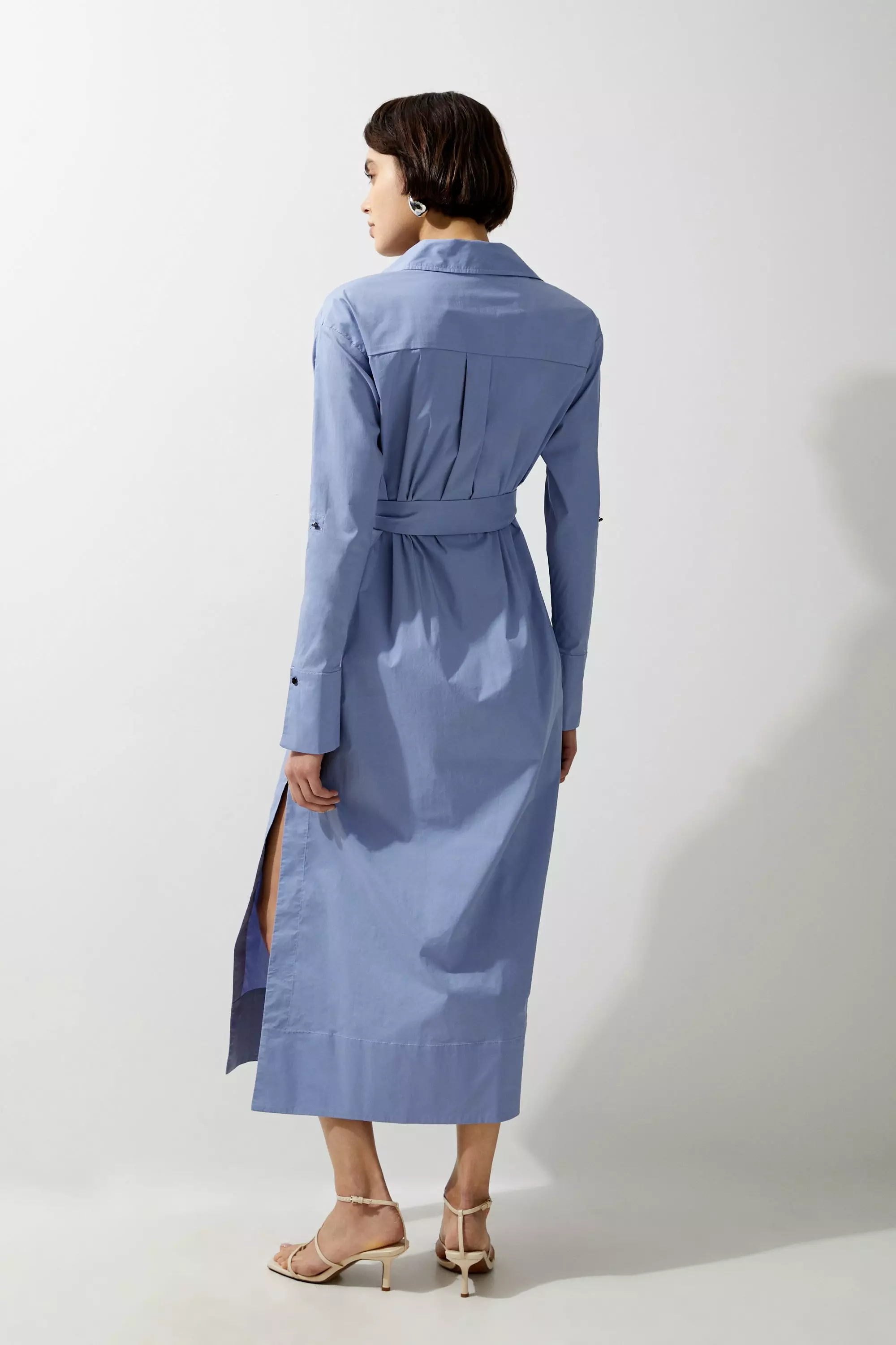 Blue Petite Poplin Dropped Sleeve Woven Belted Shirt Dress alternative image