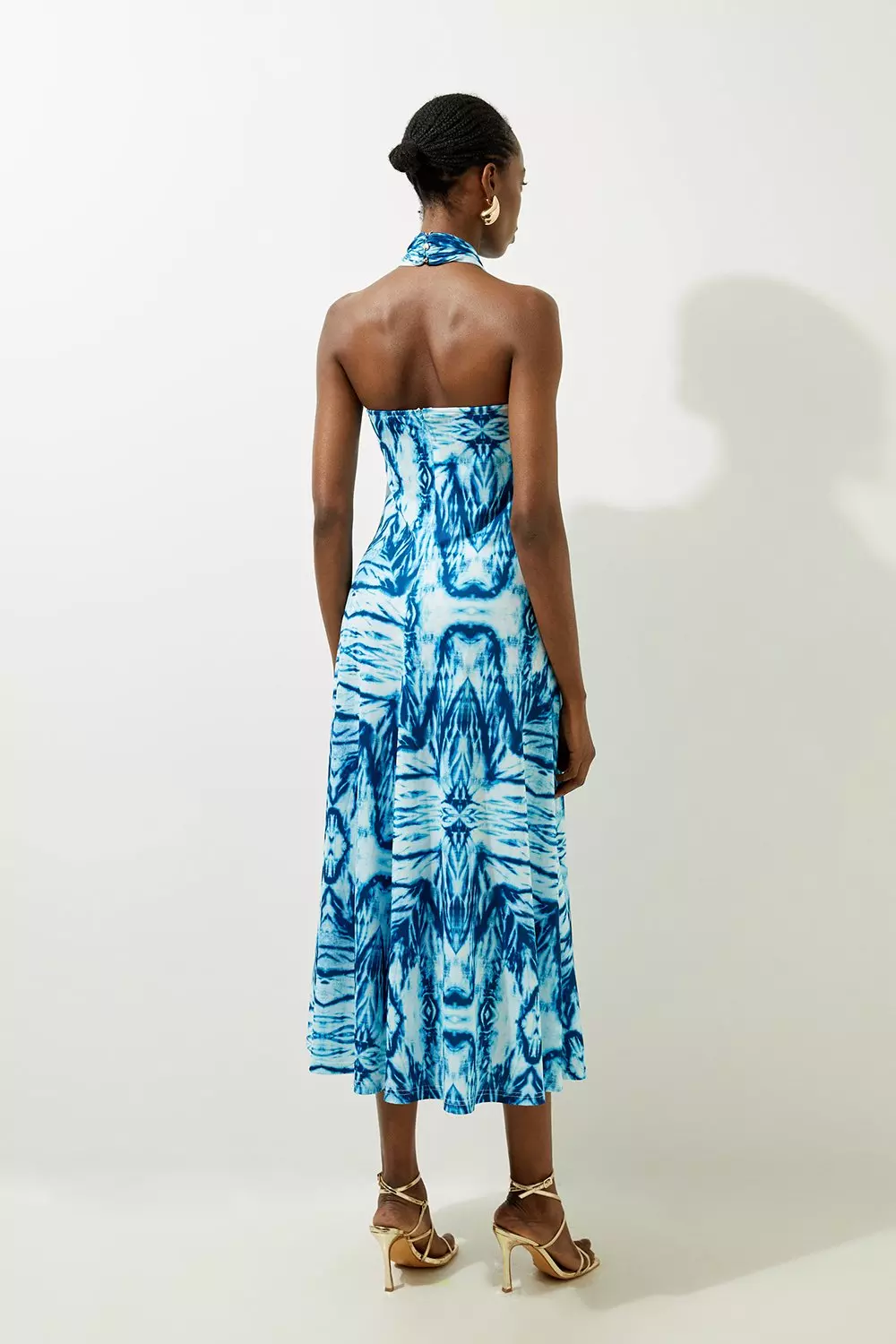 CARTOGRAPHIC PATTERN DRESS ブルーM Abstract Geo Print Knot Neck Jersey Midi Dress | Karen Millen