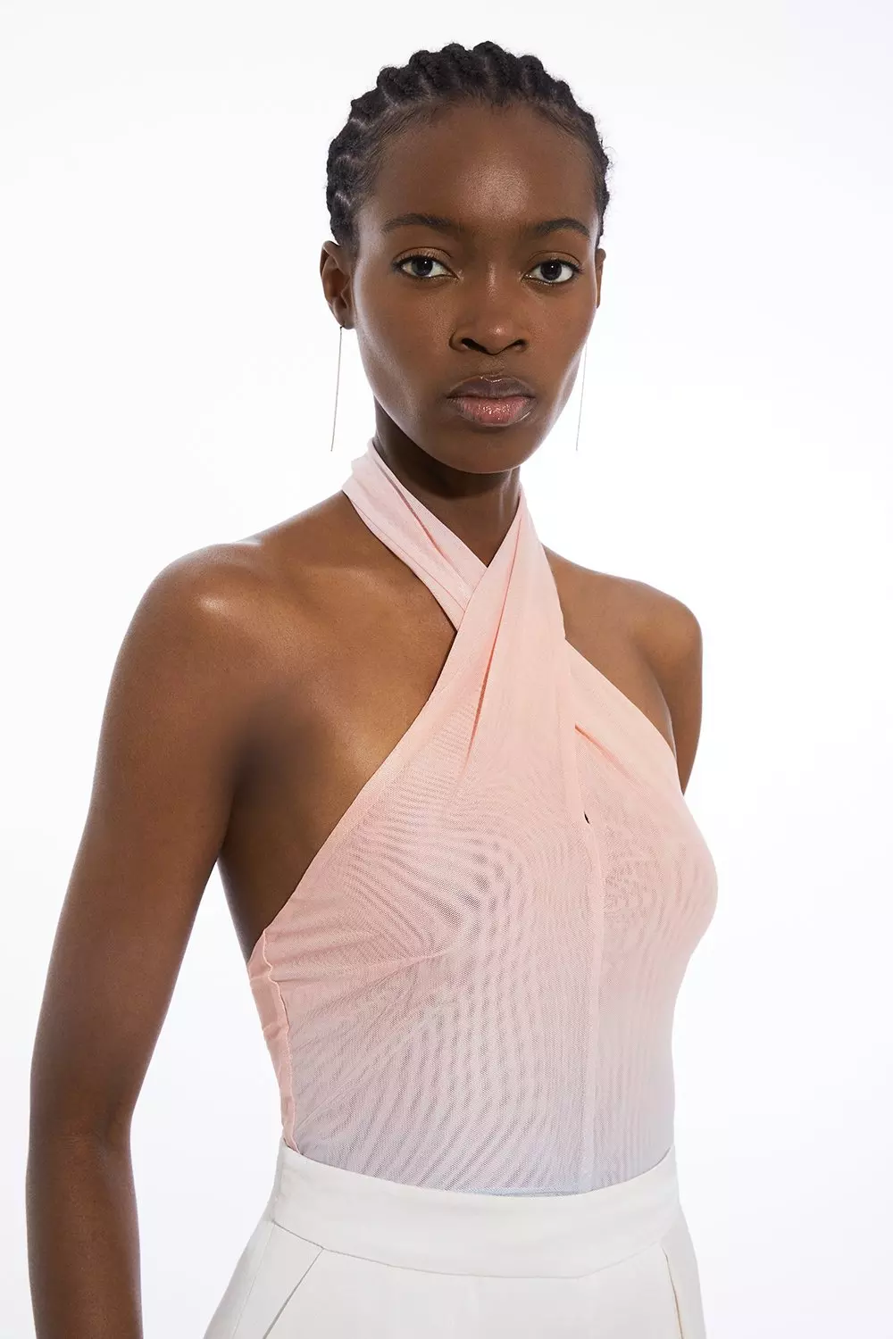 Sunset Ombre Mesh Cross Halter Jersey Bodysuit Karen Millen