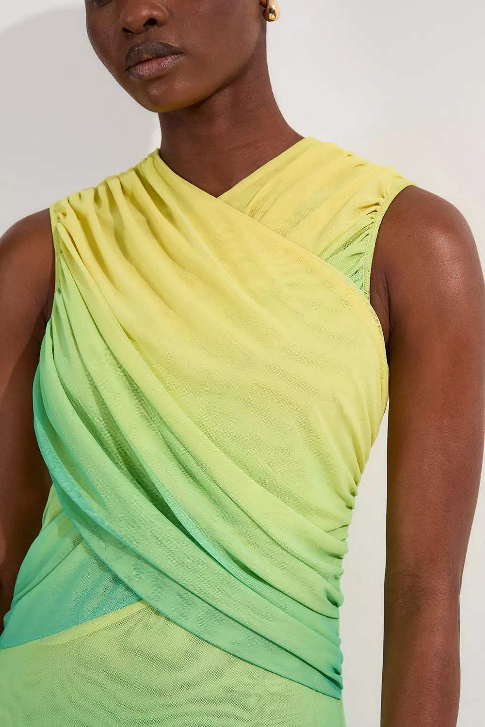 ★Karen Millen★ オンブレ メッシュ ラップ ボディスドレス Sunset Ombre Mesh Wrap Bodice Jersey Midi Dress | Karen Millen
