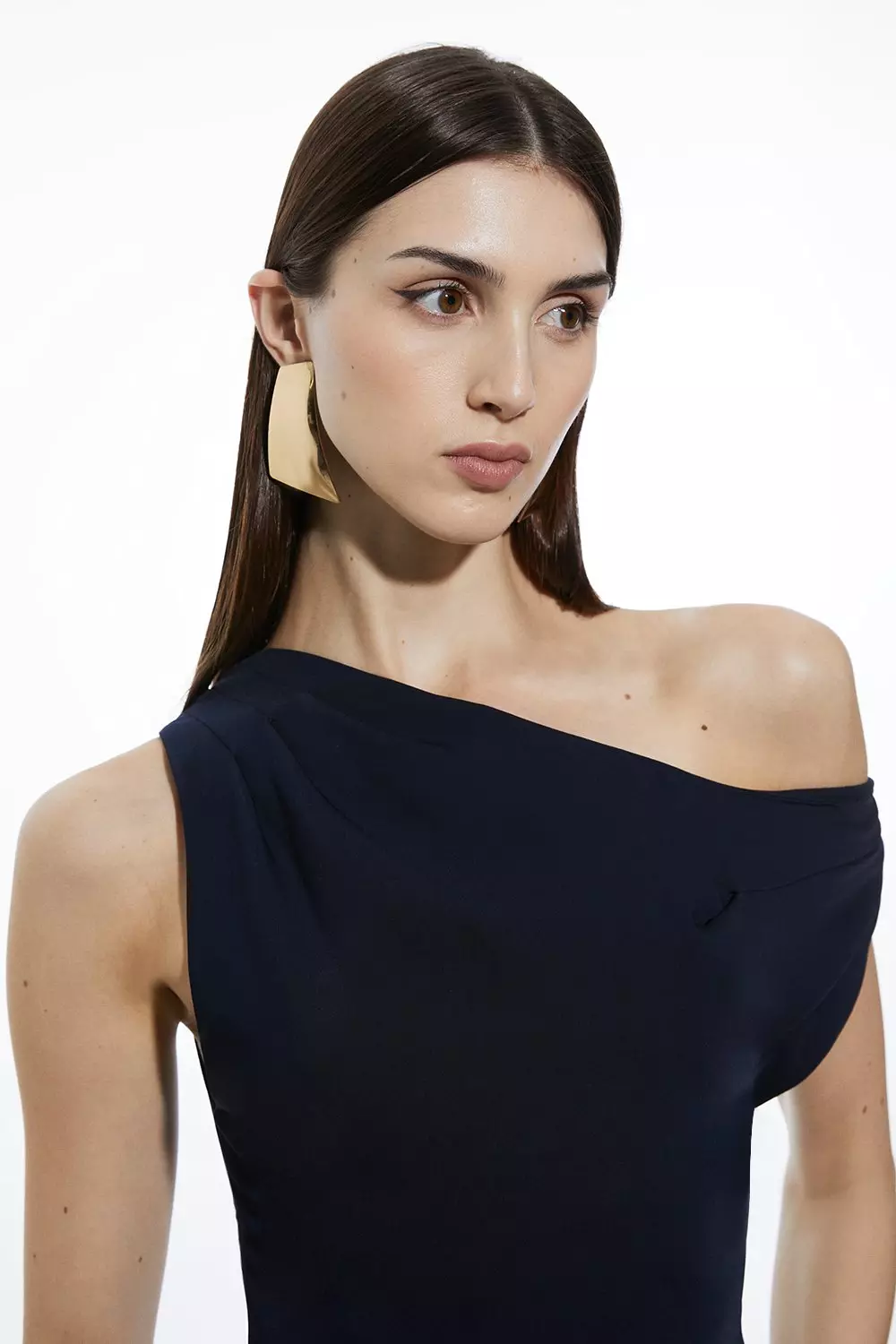 Structured Crepe Drop Shoulder Pleated Panel Jumpsuit