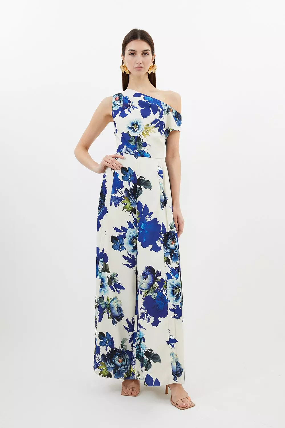 Tailored Crepe Floral Drop Shoulder Pleated Panel Jumpsuit Karen Millen