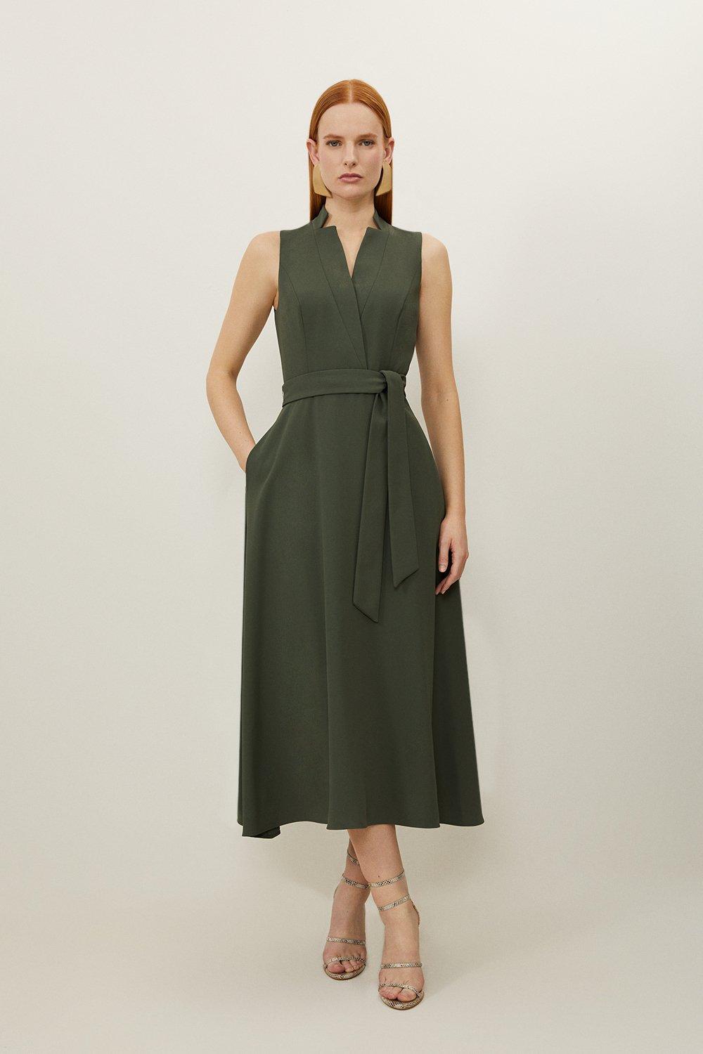 Tailored Crepe Full Skirted Midi Dress