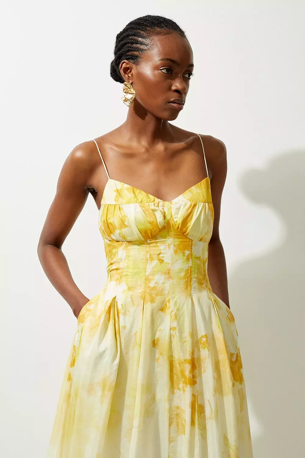 Silk Cotton Trailing Floral Strappy Midi Dress Karen Millen