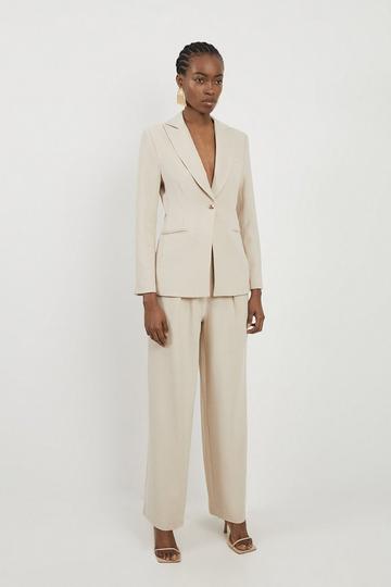 Petite Compact Stretch Single Breasted Tailored Blazer beige