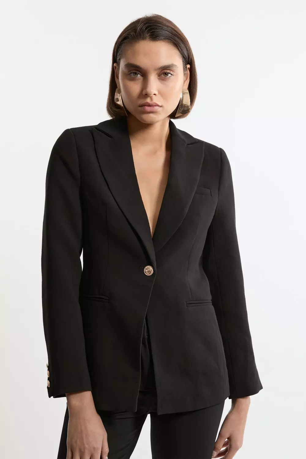 【KAREN MILLEN】テイラード シングルブレスト ジャケット Tailored Viscose Linen Single Breasted Blazer Jacket | Karen