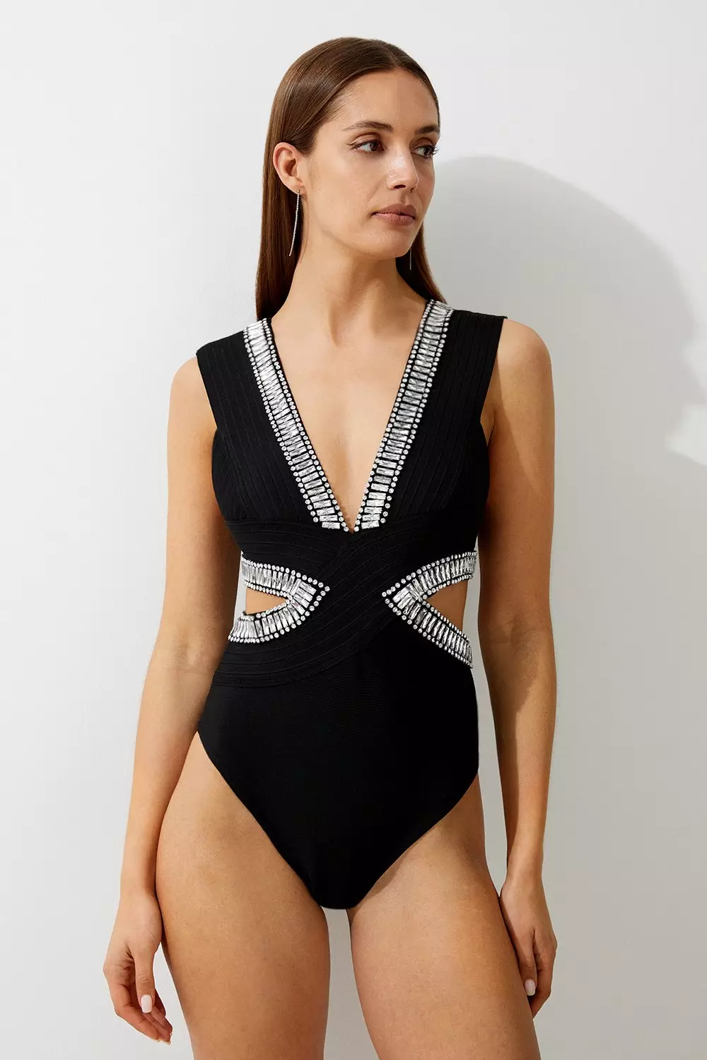 Bandage Embellished Trim Cut Out Swimsuit Karen Millen