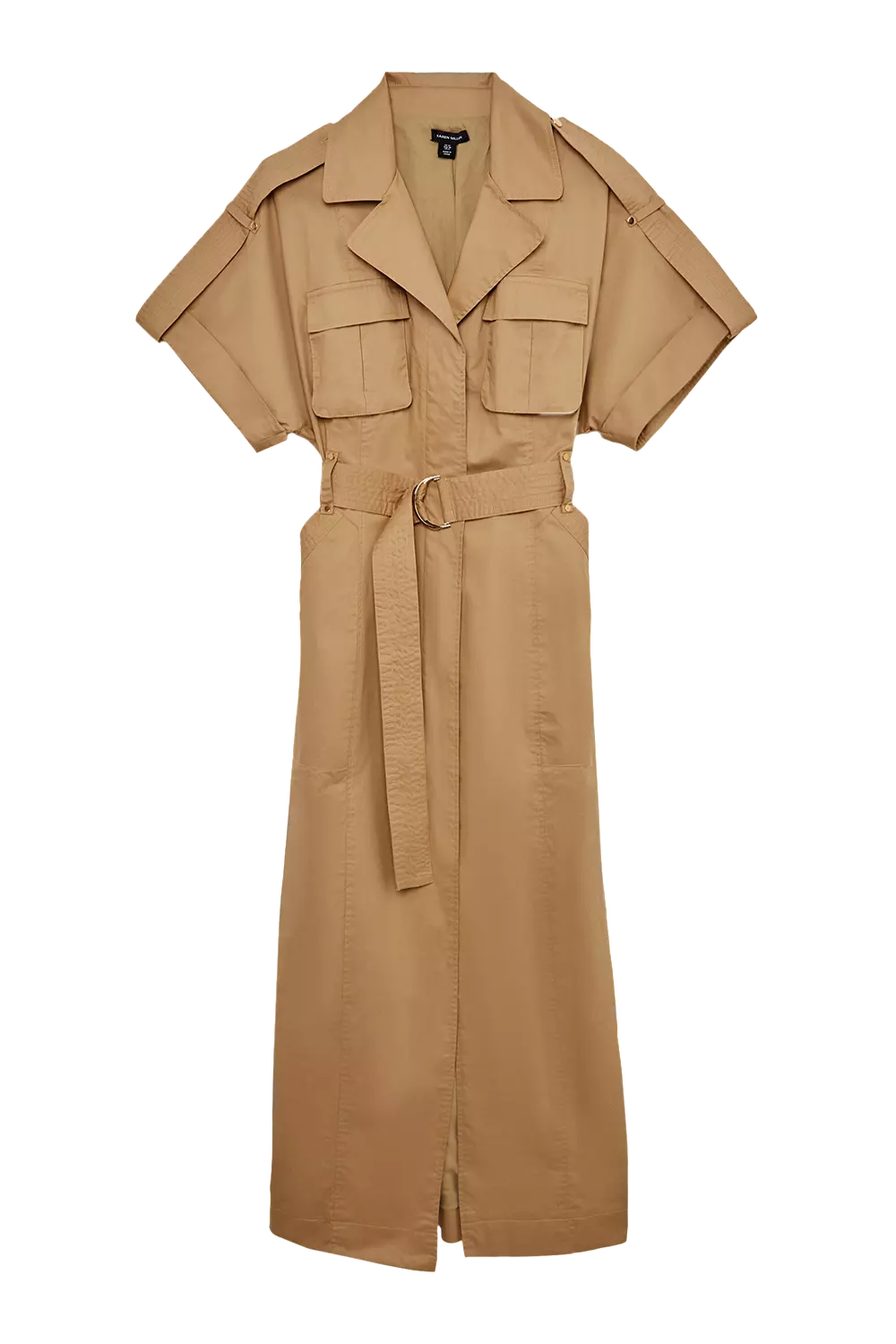 Cotton Sateen Woven Cargo Short Sleeve Shirt Midi Dress