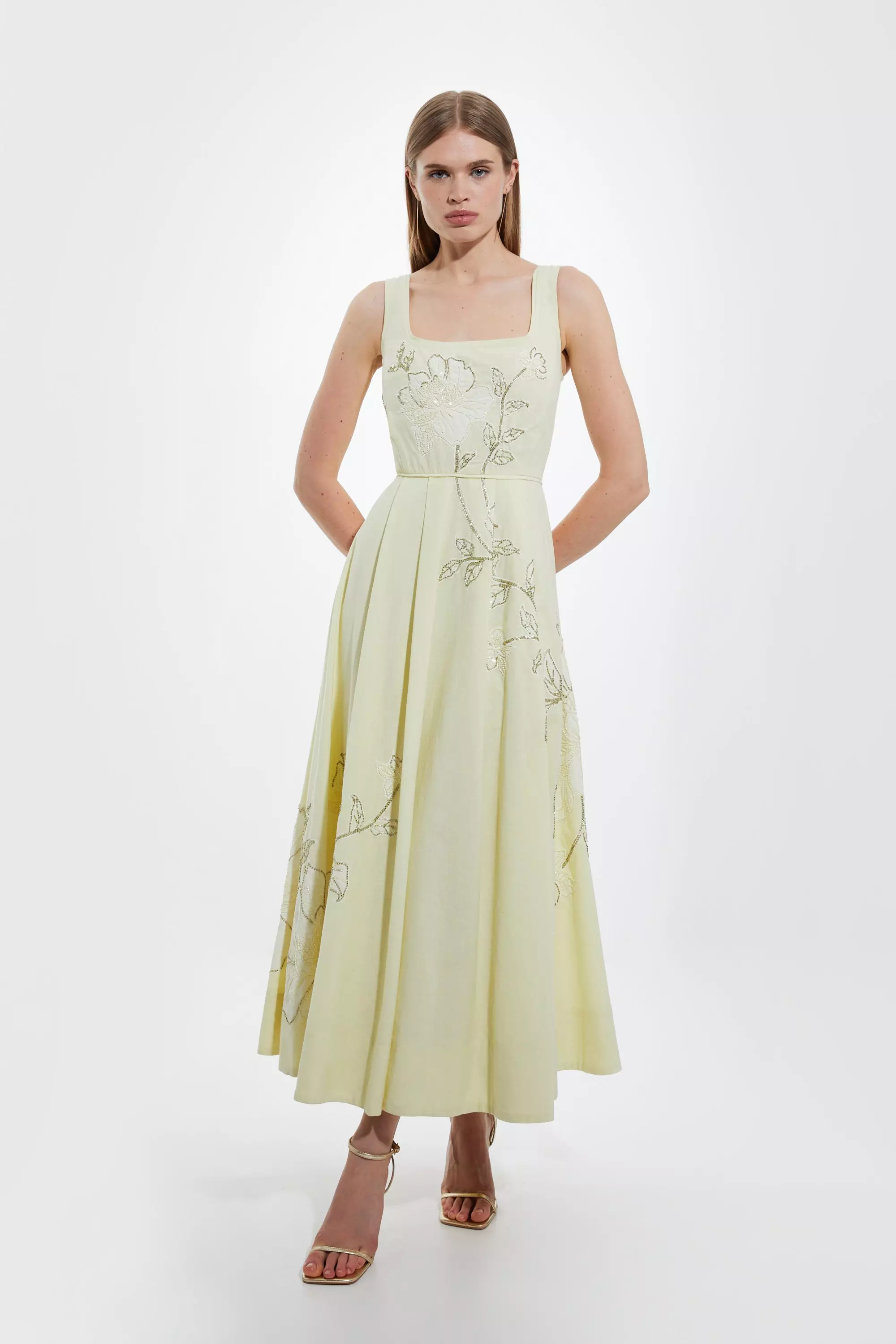 Linen Cotton Hand Embellished Woven Prom Dress Karen Millen