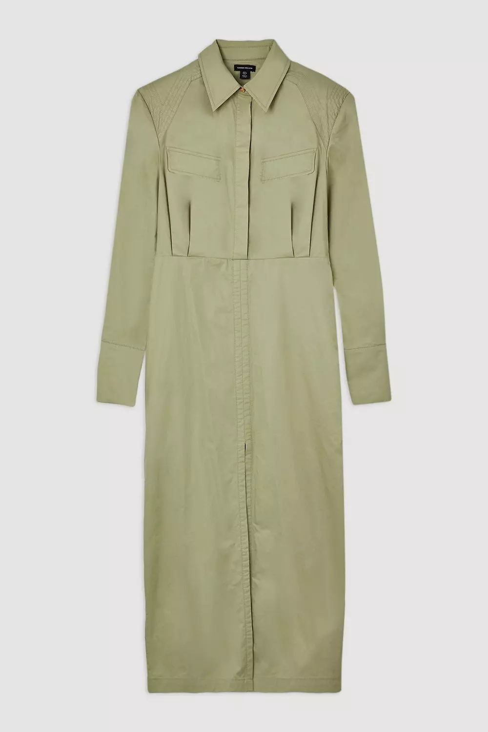 Cotton Sateen Woven Cargo Shirt Midi Dress | Karen Millen