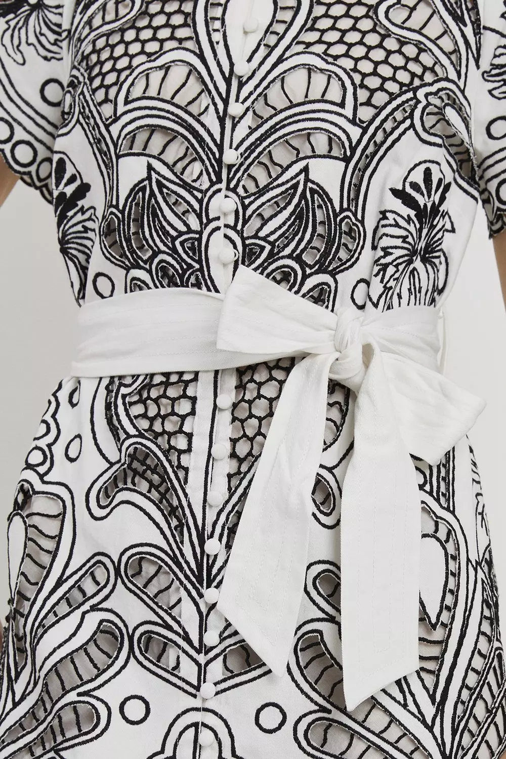 Cutwork Belted Woven Midi Dress | Karen Millen