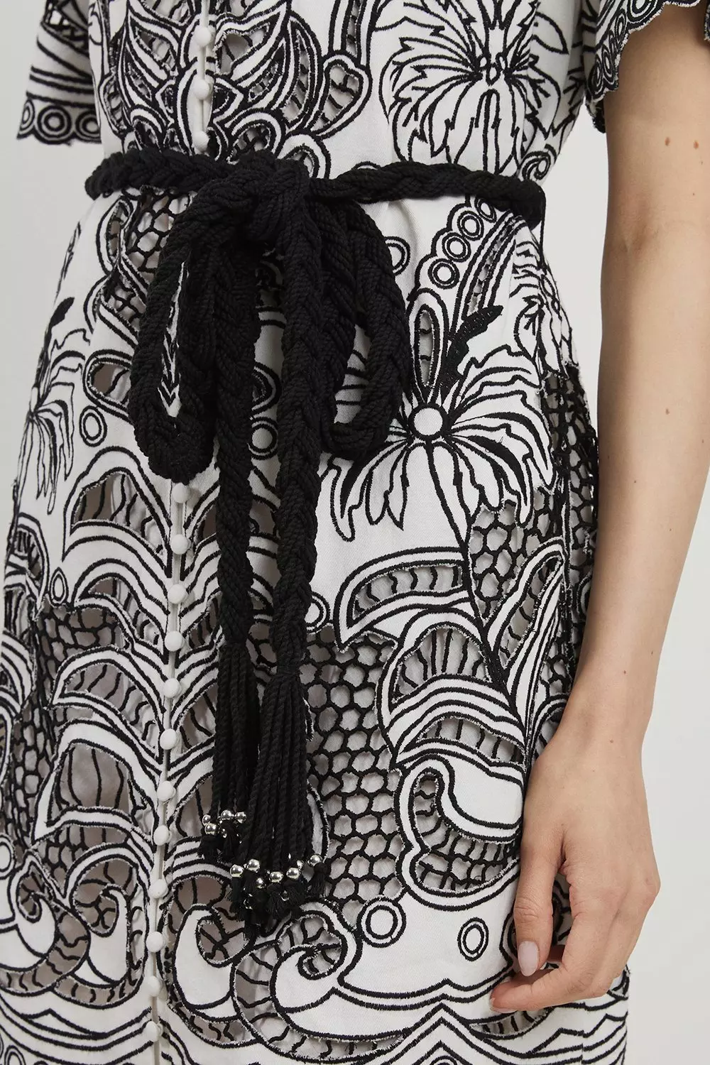 Cutwork Belted Woven Mini Dress Karen Millen