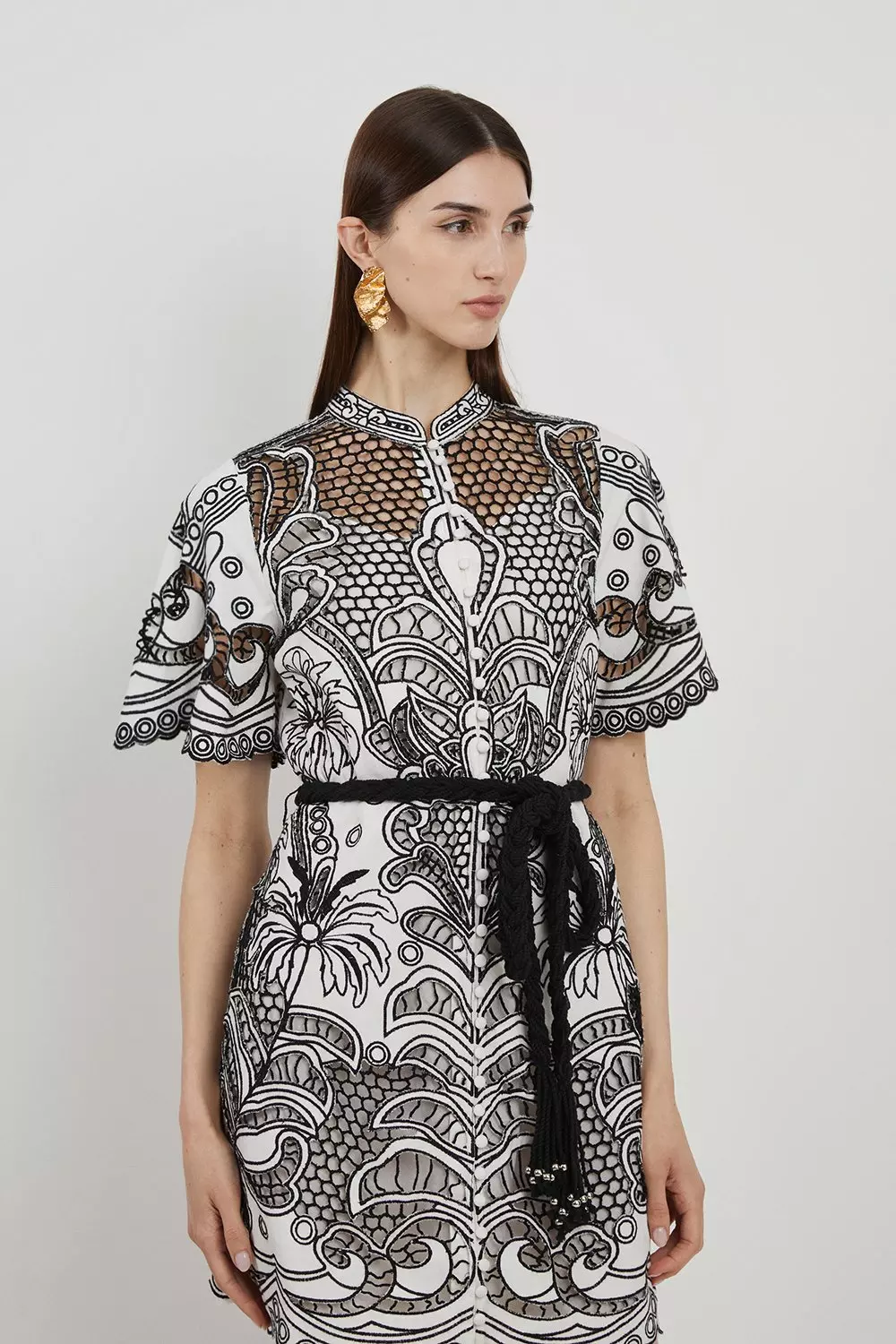Cutwork Belted Woven Mini Dress | Karen Millen