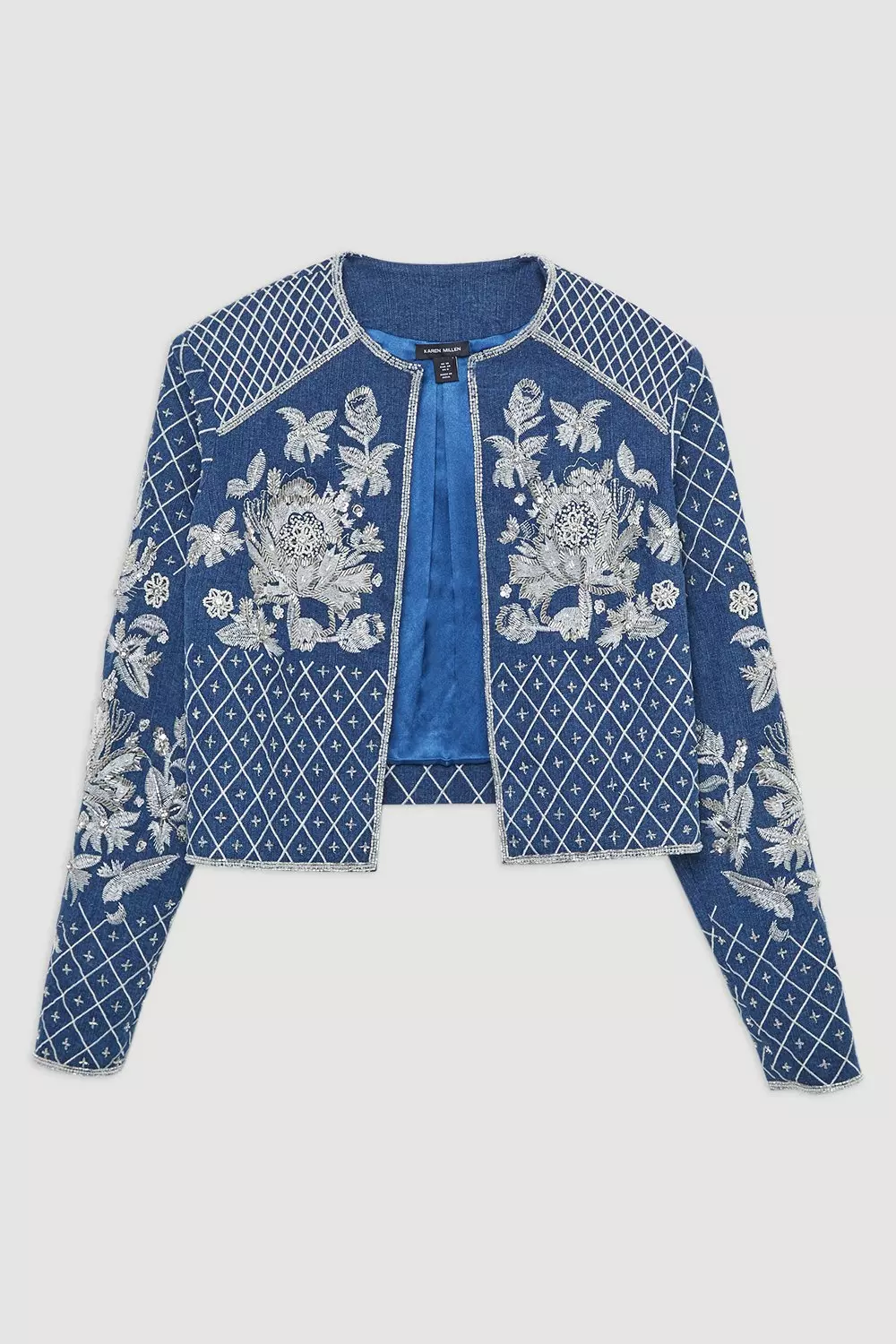 Beaded Embellished Denim Woven Trophy Jacket | Karen Millen