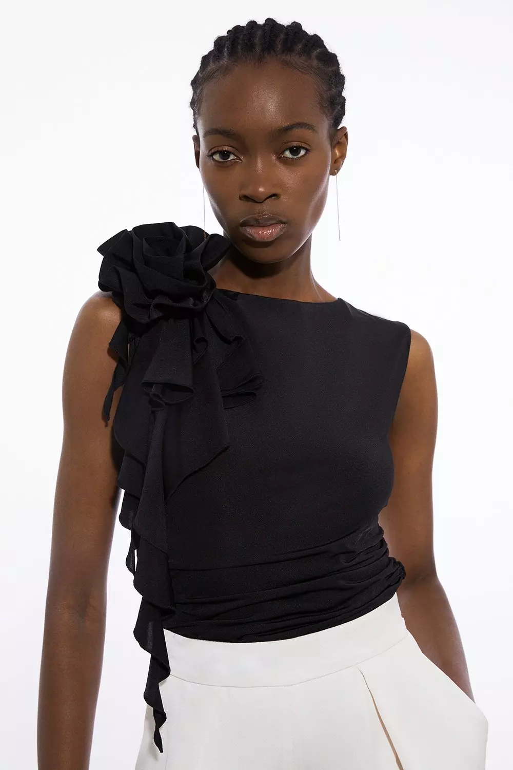 Black Dramatic Rosette Slinky Jersey Top alternative image
