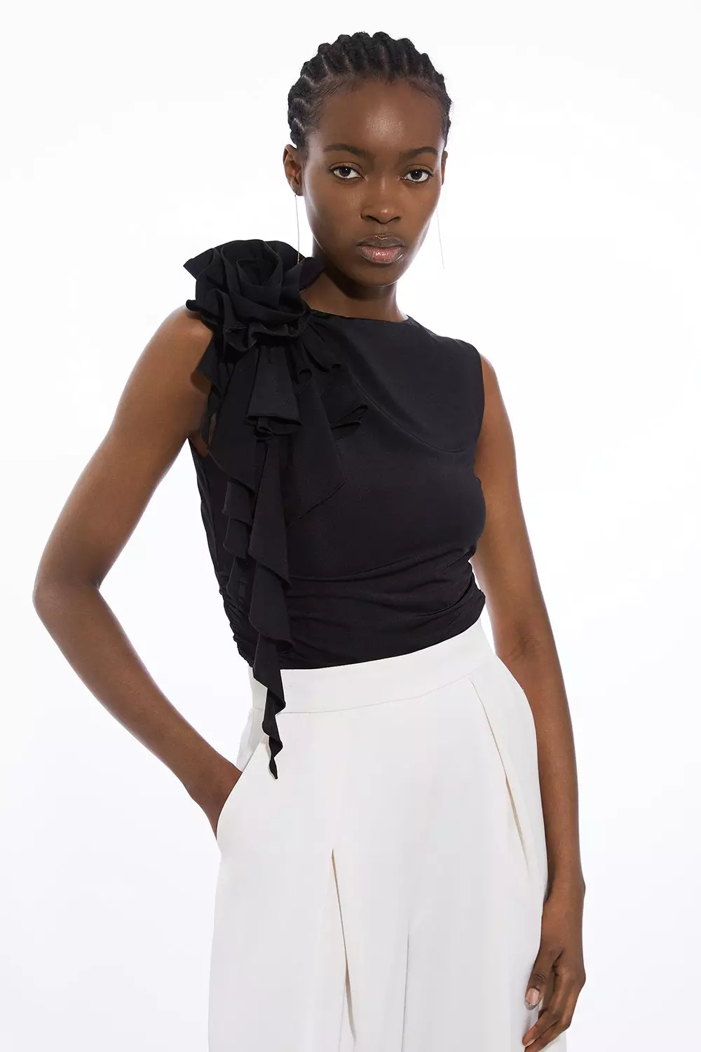 Black Dramatic Rosette Slinky Jersey Top alternative image